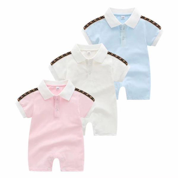 

newborn baby girls boy rompers short sleeve cotton clothes designer brand letter print infant baby children pajamas, Blue