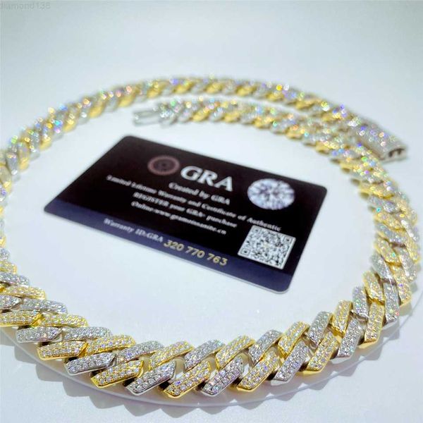 

wholesale mens gold chains 14mm iced out two tone vvs moissanite miami cuban link chain 925 sterling silver cuban necklace