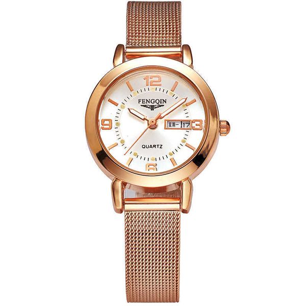 

waterproof luminous women's watch female student korean version simple full-automatic double calendar fashion trend net red watch femal, Slivery;golden