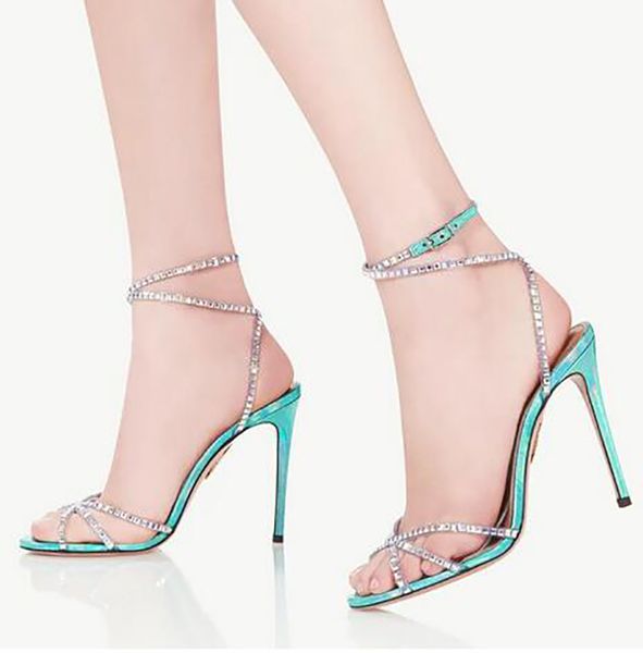 

luxury sandals shoes women crystal-embellished crisscross ankle straps designer women high heels lady walking sandalias eu35-43, Black