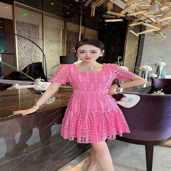 

casual dresses 2023 fashion designer square neck hollow water soluble pink dress, Black;gray