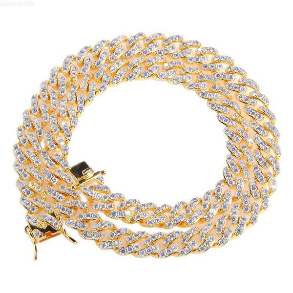 

9mm cuban chain necklace gold plated iced out cz prong wholesale cuban link chain necklace diamond cuban chain, Silver
