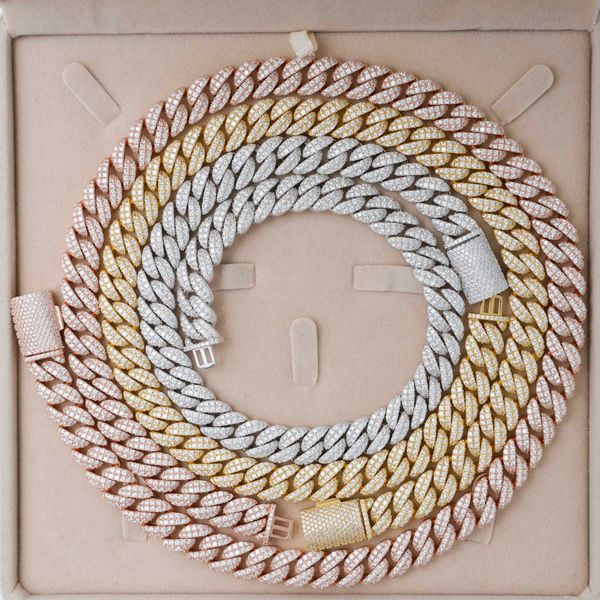 

silver vermeil yellow gold moissanite cuban 12mm link rose gold chain necklace