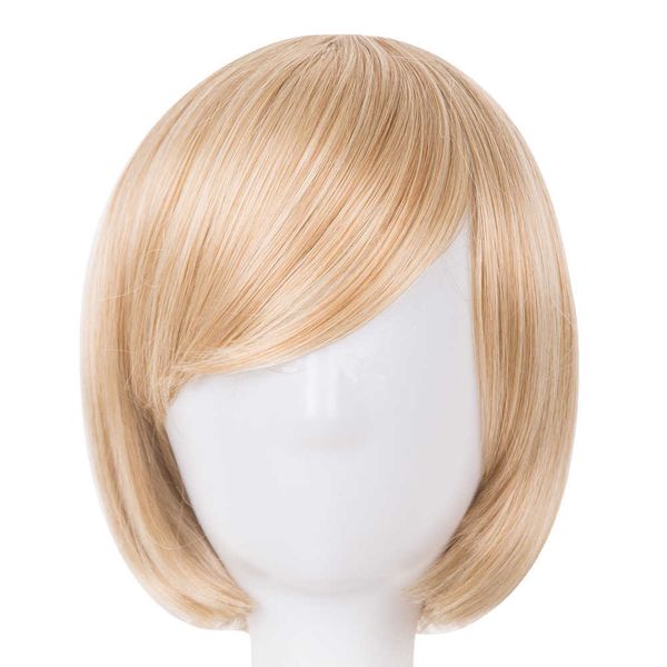 

lace wigs fei-show bob wig oblique fringe bangs short wavy blonde black dark brown light brown synthetic hair women hairpiece cosplay wigs z, Black;brown