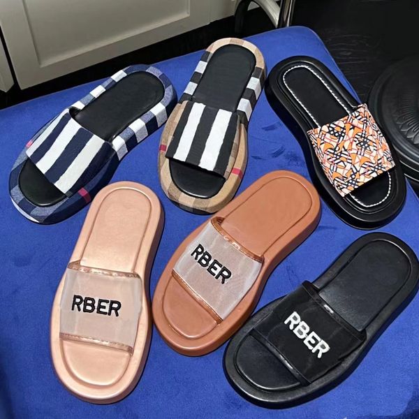 

Designer slippers sandals luxury brand fashion beach luxury flat non-slip friction letter plaid outdoor travel home casual slippers Size 35-41, #1