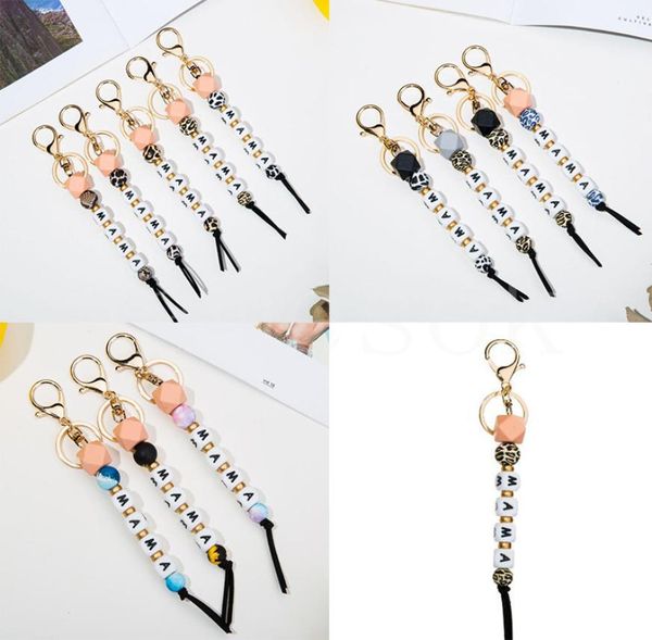 

2022 new mother039s day gift leopard print silicone wood bead mama keychain food grade silicone letter keychains pendant key ri8100841, Silver