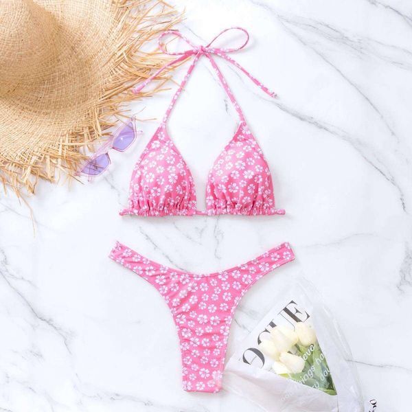 

bikini floral tie neck halter swimsuit women, White;black