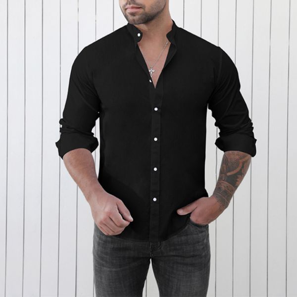 

solid long sleeve cotton shirts for men casual, White