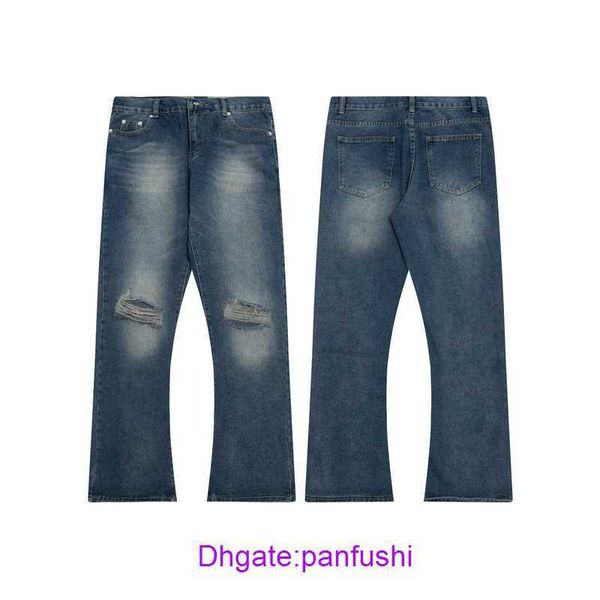 

factory outlet wholesale designer shorts for sale g allery d ept straight leg worn jeans with holes men's washing cargo pants, Blue
