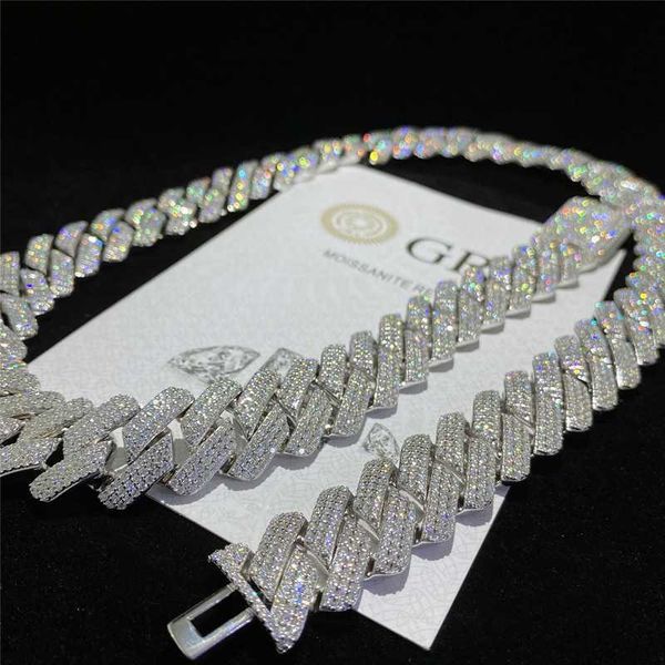 

3-row diamond 18mm 925 sterling silver moissanite cuban chain necklace hip hop fashion men's necklace