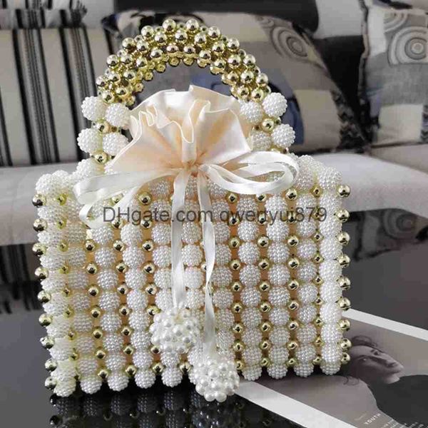

evening bags luxury pearls bag handmade beading women handbag elegant woven party wedding evening bag small box basket bags for women 2021qw