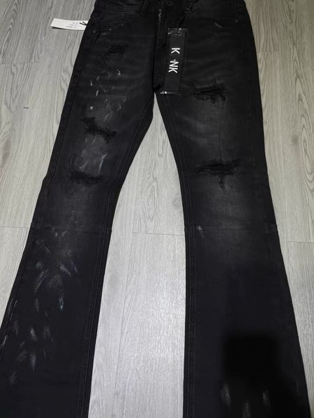 

men's jeans bigd, kd designer men's splash-ink stretch flared jeans, Blue