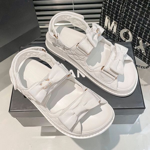 

designer new fragrant bow beach pinch genuine leather hook and loop fasteners versatile women's summer sandals soft sole small fragrant, Black