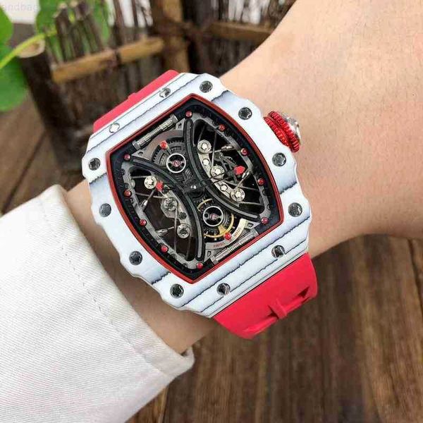 

business leisure richa white carbon fiber hollow out automatic 3efs men's mechanical watch atmospheric fashion personality versatile, Slivery;golden