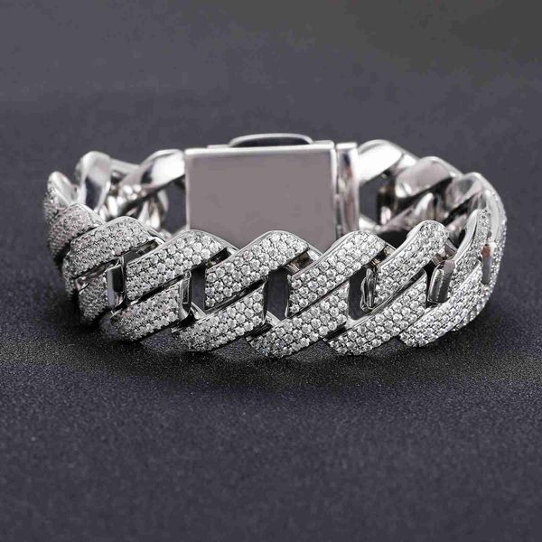 

jewelry clasp sliver bracelet 925 sterling silver iced out moissanite 12mm baguette cuban chain