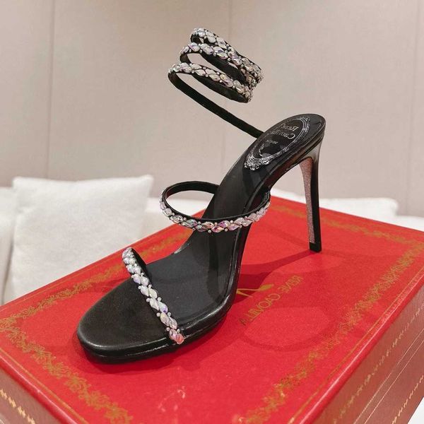 

rene caovilla new cleo stiletto sandals crystals gem embellished heels evening shoes women high heeled luxury designers party wraparound dre, Black