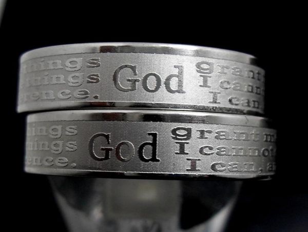 

30pcs english etched serenity prayer rings stainless steel religious christian rings faith bible verse whole men women jewelry3559884, Silver