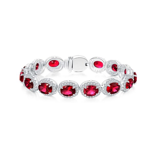 

2023 fashion jewelry red 6.5ct oval zircon tennis bracelets rhodium plated silver bracelet