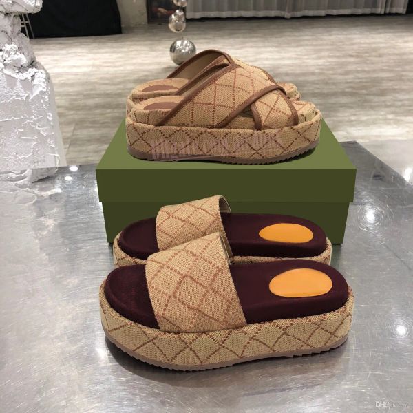 

slipper womens fashion embroidered canvas designer slides slip on slippers for girls 60mm canvas covered platform sandals dust bags flat thi, Black