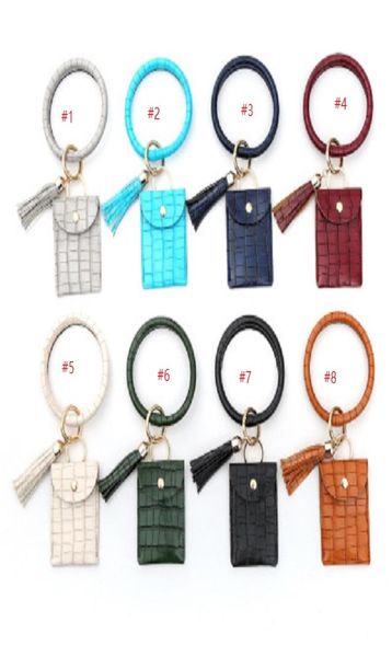 

good quality pu leather tassel bracelet keychain round hang change purse leather bangle key ring card coin wallet6215420, Silver