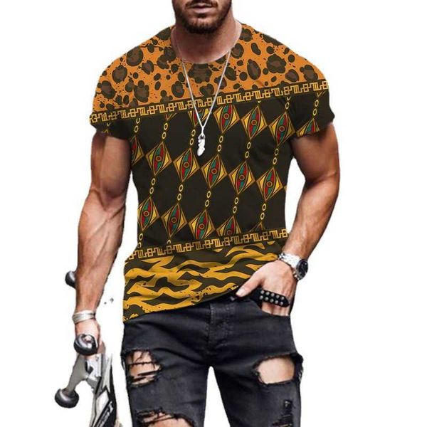

summer new short sleeve t-shirt fashion creative leopard 3d printing casual trend men's 2023{category}, White;black