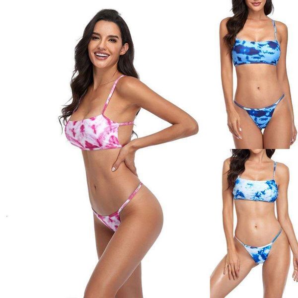 

womens tie dyed bikini beach spring vacation split, White;black