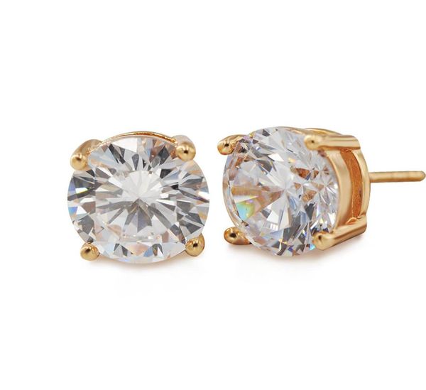 

375e 18k yellow gold plated stud earrings for women round 9x9 mm shinning cubic zirconia made by environmentail copper3009502, Golden;silver