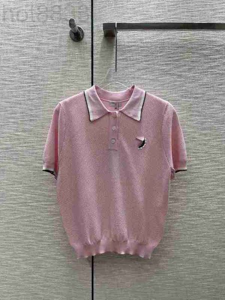 

women's knits & tees designer 2023 summer new style reduced age contrast hollow polo short sleeve knit hrgm, White