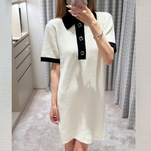 

womens designer clothing dresses for woman white knitted mini polo dress color contrast fashion casual clothes, Black;pink