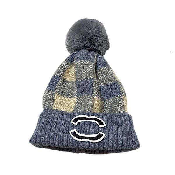 

fashion designer luxury brand xiaoxiangfeng warm knitted hat for women's autumn and winter versatile jacquard street flipped wool ball, Blue;gray