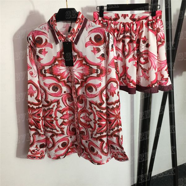 

vintages print shirts skirts women two piece sets fashion brand blouses casual short dress designer womens clothes, White