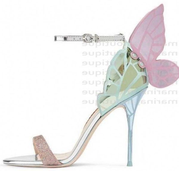 

sophia webster evangeline angel wing sandal plus size 42 genuine leather wedding pumps pink glitter shoes women butterfly sandals, Black