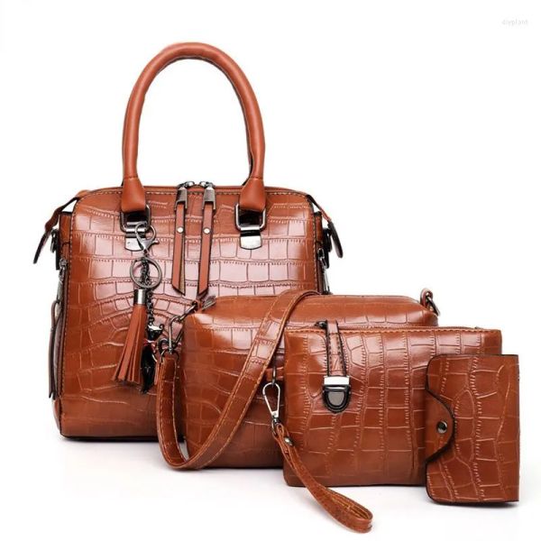 

evening bags 4ps women set luxury crocodile female handbags pu leather shoulder brand tassel composite messenger bag