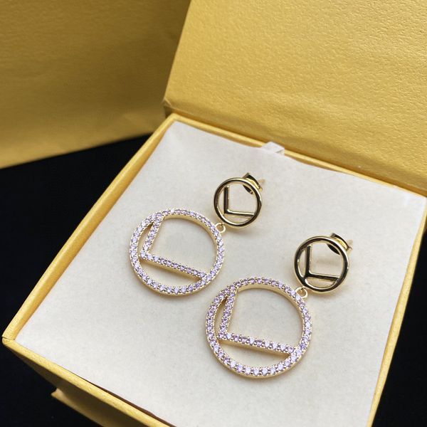 

womens designer earrings gold diamond earring luxury f dangle diamond hoops for women simple party ear studs, Golden;silver