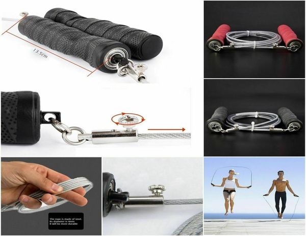 

speed skipping jump rope adjustable steel wire crossfit exercise gym training7289880