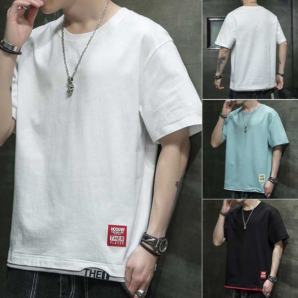 

straight "men's short sleeved color matching summer simple casual loose fitting men's live t-shirt, White;black