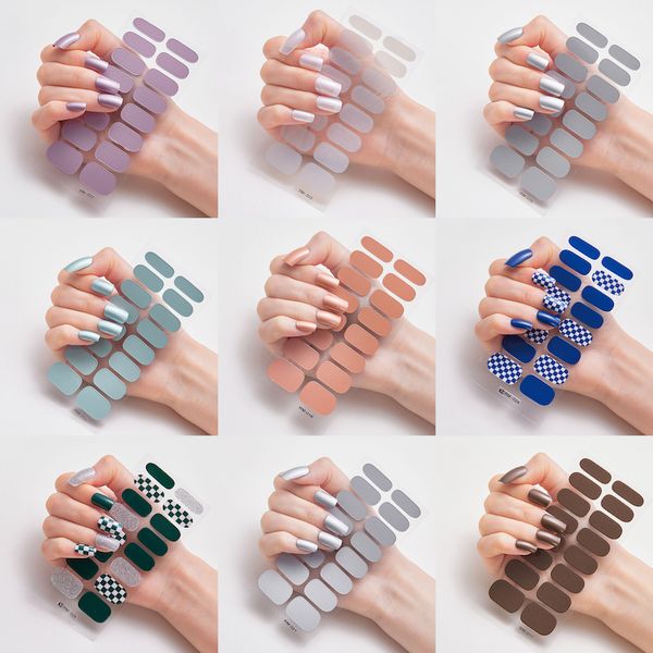 

wholesale 16 tips nail stickers decals metal glitter chequered nails sticker sheet for women girls, Black