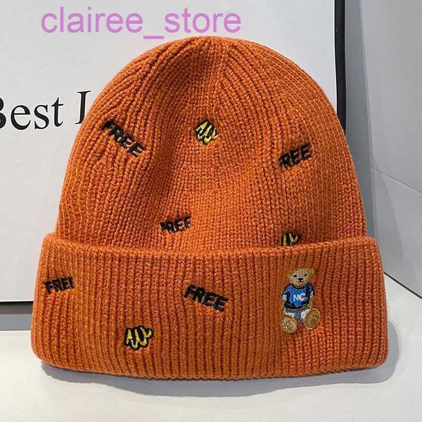

beanie/skull caps autumn and winter cute bear woolen hat male and female lovers korean version embroidered letter knitted hat with warm jump, Blue;gray