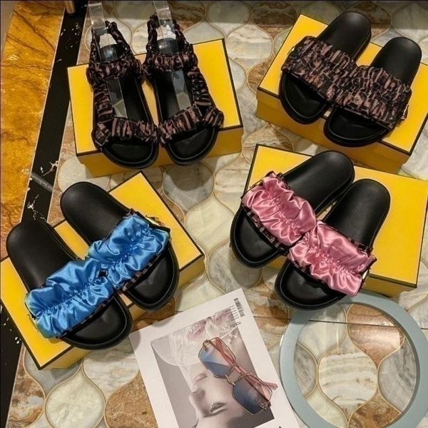 

satin women's slippers luxury designer shoes elastic sheath leather sandals fashion outdoor beach shoes summer comfortable casual shoes, Black