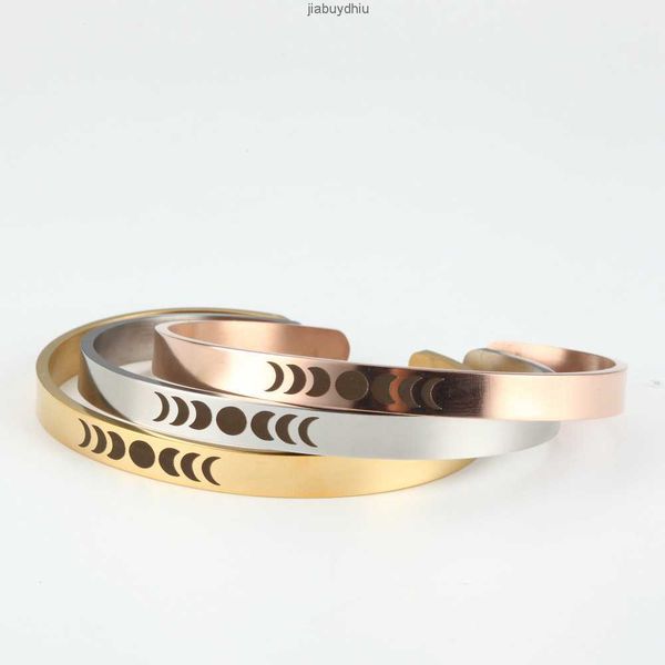 

stainless steel engraved stars moon sun skyfull thry engraving crescent bracelet phase lunar bangle, Silver