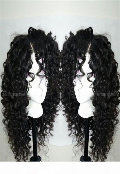 

full lace human hair wigs for black women greatremy malaysian virgin hair wavy curly front lace wigs with baby hair8985069, Black;brown