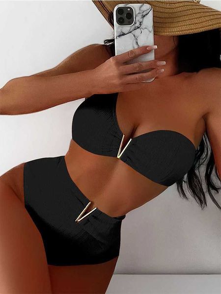 

women's swimwear push up bikini set swimsuit women's 2023 two pieces one shoulder biquini high waist swimwear women summer bathing, White;black