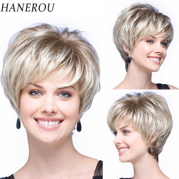 

lace wigs ombre blonde wig synthetic wigs for white women short pixie hair wig natural looking heat resistant fiber z0613, Black;brown