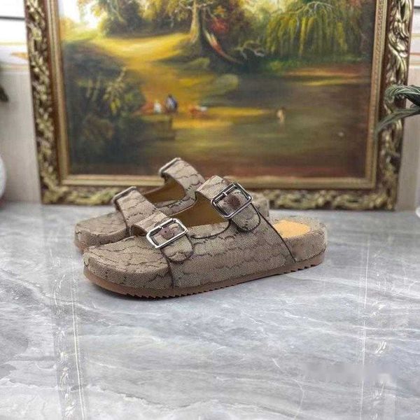 

luxury designer men canvas double g slide slippers outdoor beige ebony two straps buckles leather rubber sole summer beach sandals with box, Black