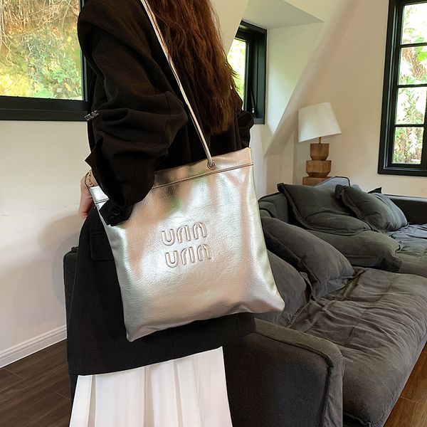 

silver leather shoulder side bags for women luxury y2k fashion female tote bag female shopping handbags