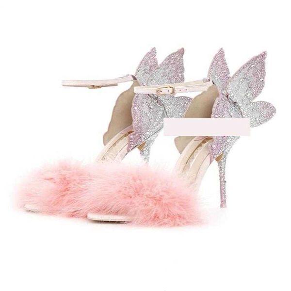 

sophia webster 2023 ladies real leather sandals high heel feather rose solid butterfly ornaments wedding party shoes colourful seq202x, Black