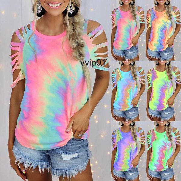 

summer new women's tie dyed print short sleeve off shoulder casual t-shirt, Black
