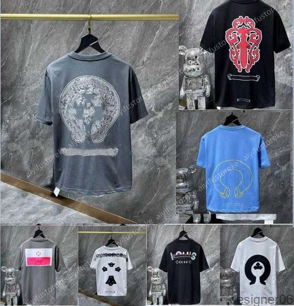 

2023 mens t-shirts heart brand crew neck chromes short sleeves tees ch t-shirts sweater casual horseshoe sanskrit cross pattern tees men ts, White;black