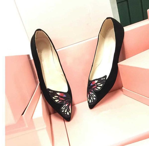

sophia webster 2023 fashion women embroidered butterfly mules female casual shoes bibi flats pointed toe loafers, Black