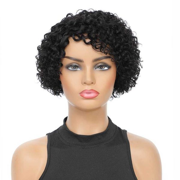 

lace wigs short kinky curly human hair wig afro short wigs pixie cut wig human hair no lace front natural brazilian hair wigs for women z061, Black;brown